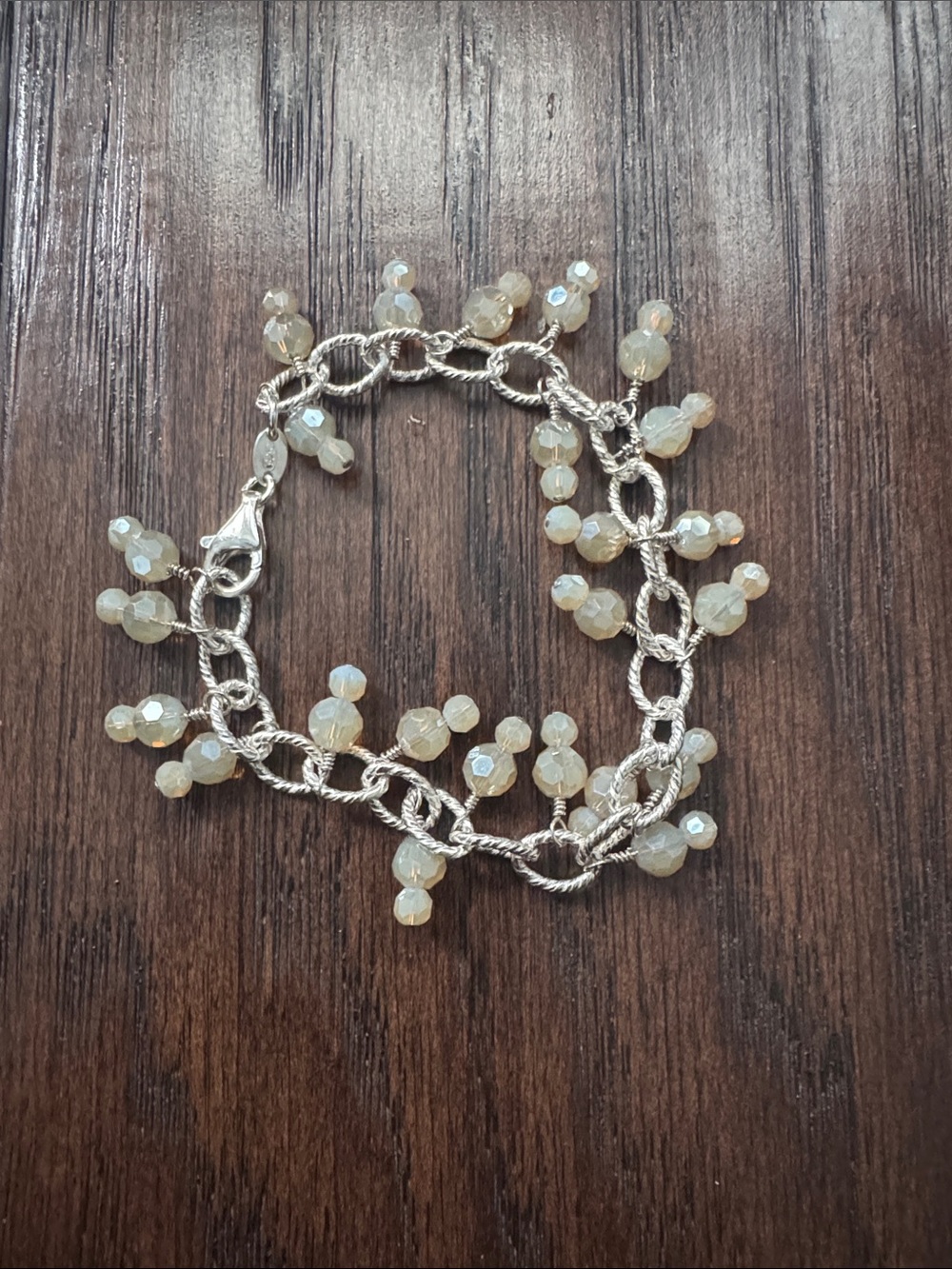 NWOT Sterling Silver Chain Bracelet with Cream Bead Crystals